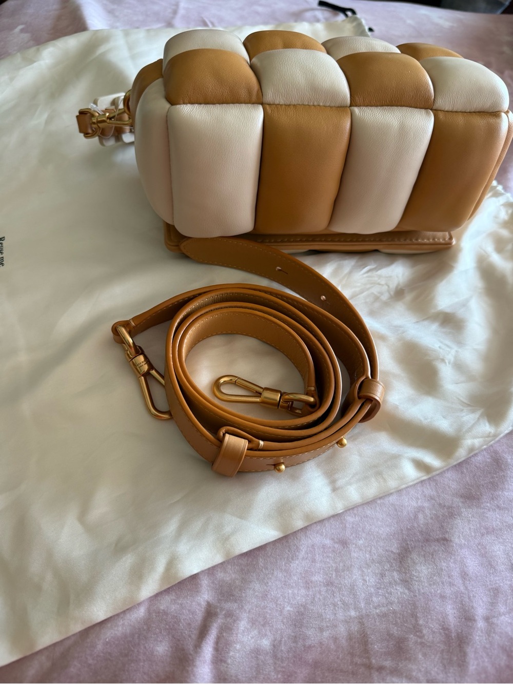 Two-Tone Padded Crossbody Bag in Cream and Tan